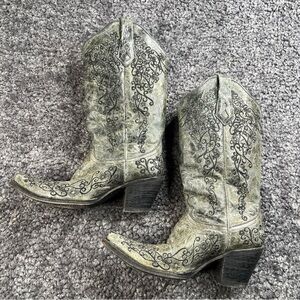 Corral Boots Western Boots Womens Size 7.5 M Gray Floral Rodeo Cowgirl Outdoor